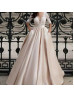 Champagne Lace Satin Wedding Dress Maternity Dress With Pockets